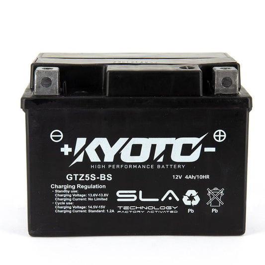 Batteria moto Kyoto SLA GTZ5S-BS (YTZ5S) AGM - Senza manutenzione - 12 V 4 Ah - Dimensioni: 113 x 70 x 85 mm compatibile con YAMAHA YTZF-R15 150
