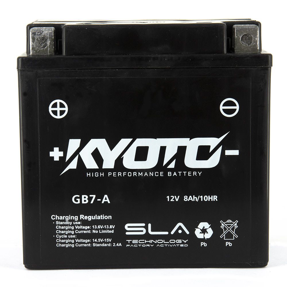 Batteria moto Kyoto SLA GB7-A (YB7-A) AGM - Senza manutenzione - 12 V 8 Ah - Dimensioni: 135 x 75 x 133 mm compatibile con PEUGEOT Elyseo 100 1998