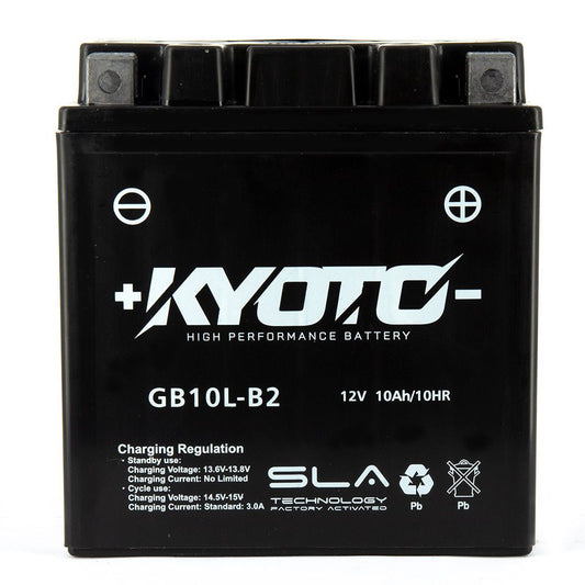 Batteria moto Kyoto SLA GB10L-B2 (YB10L-B2) AGM - Senza manutenzione - 12 V 10 Ah - Dimensioni: 133 x 90 x 142 mm compatibile con SUZUKI GSX400 X 400 1987