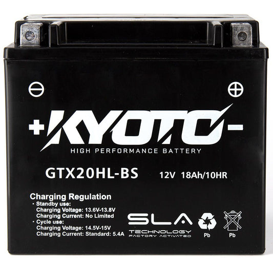 Batteria moto Kyoto SLA GTX20HL-BS (YTX20HL-BS) AGM - Senza manutenzione - 12 V 18 Ah - Dimensioni: 175 x 87 x 155 mm compatibile con MOTO GUZZI V11 Ballabio 1100