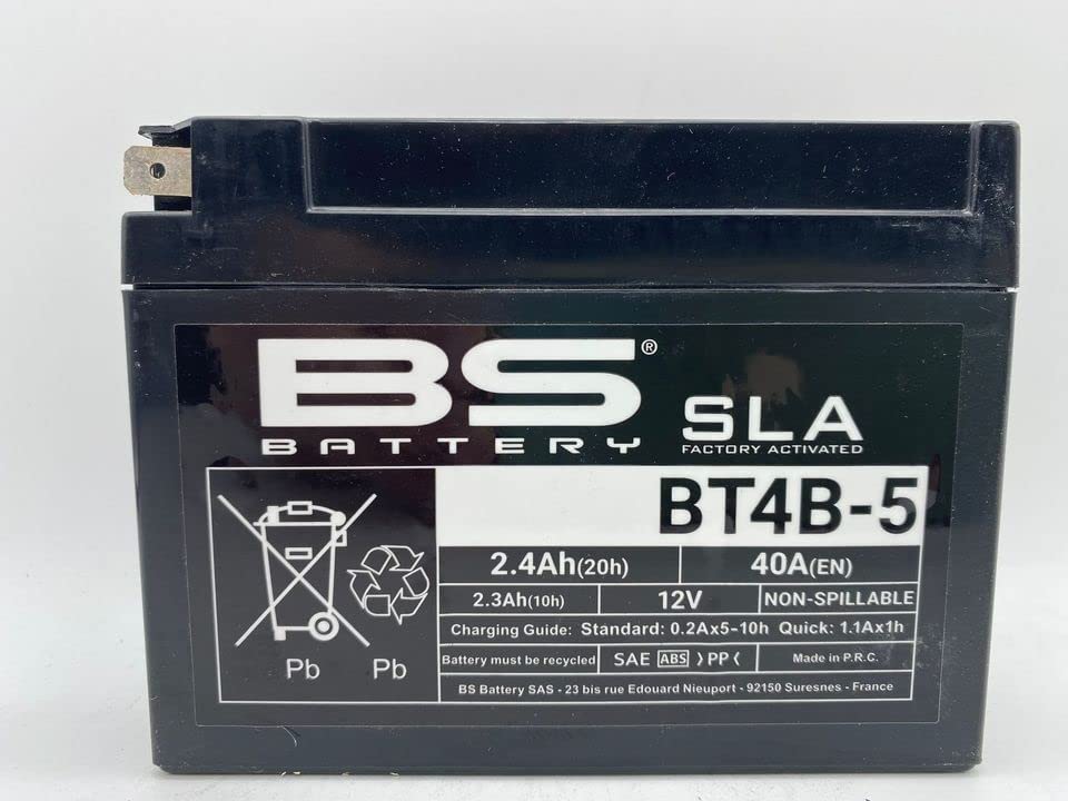 Batteria moto BS SLA BT4B-5 (YT4B-5 YT4B-BS) AGM - Senza manutenzione - 12 V 2.3 Ah - Dimensioni: 113 x 38 x 85 mm compatibile con YAMAHA SR400 400 2001-2009