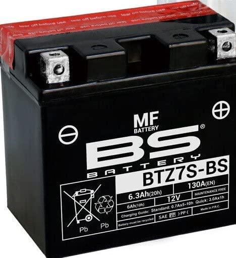 Batteria moto BS BTZ7S-BS (YTZ7S) - Senza manutenzione - 12 V 6 Ah - Dimensioni: 113 x 70 x 105 mm compatibile con YAMAHA YFZ450R 450 2009-2010