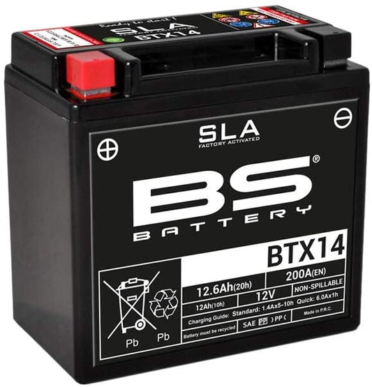 Batteria moto BS SLA BTX14 (YTX14-BS) - Senza manutenzione - 12 V 12 Ah - Dimensioni: 150 x 87 x 145 mm compatibile con Aprilia RSV 850 2012/2013