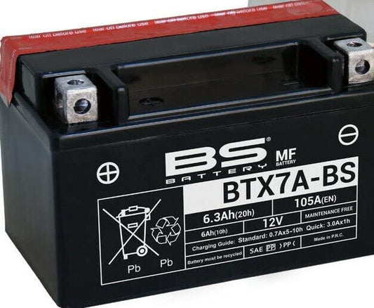 Batteria moto BS BTX7A-BS (YTX7A-BS) - Senza manutenzione - 12 V 6 Ah - Dimensioni: 150 x 87 x 93 mm compatibile con KYMCO Agility 50 2009-2010