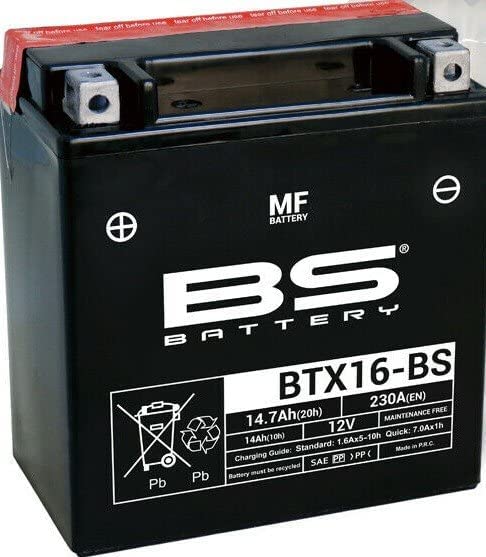 Batteria moto BS BTX16-BS (YTX16-BS) - Senza manutenzione - 12 V 14 Ah - Dimensioni: 150 x 87 x 161 mm compatibile con KAWASAKI VN Classic Tourer 1600 2005-2006