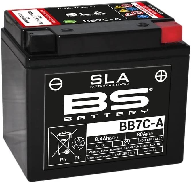 Batteria moto BS SLA BB7C-A (YB7C-A) AGM - Senza manutenzione - 12 V 8 Ah - Dimensioni: 129 x 89 x 114 mm compatibile con YAMAHA BW200E Big Wheel (Electric start) 200 1986-1988