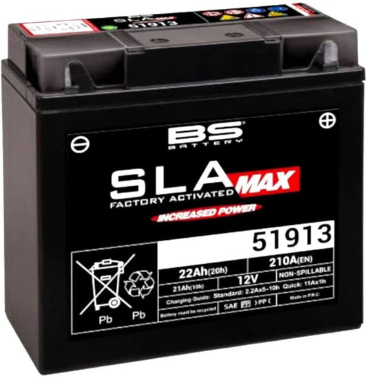 Batteria moto BS SLA MAX 51913 AGM - Senza manutenzione - 12 V 21 Ah - Dimensioni: 182 x 77 x 168 mm compatibile con BMW R1100R, GS, LT, RS, RT 1100 1993-2002