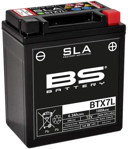 Batteria moto BS SLA BTX7L (YTX7L-BS) AGM - Senza manutenzione - 12 V 6 Ah - Dimensioni: 113 x 70 x 130 mm compatibile con HONDA CBR250R 250 2011-