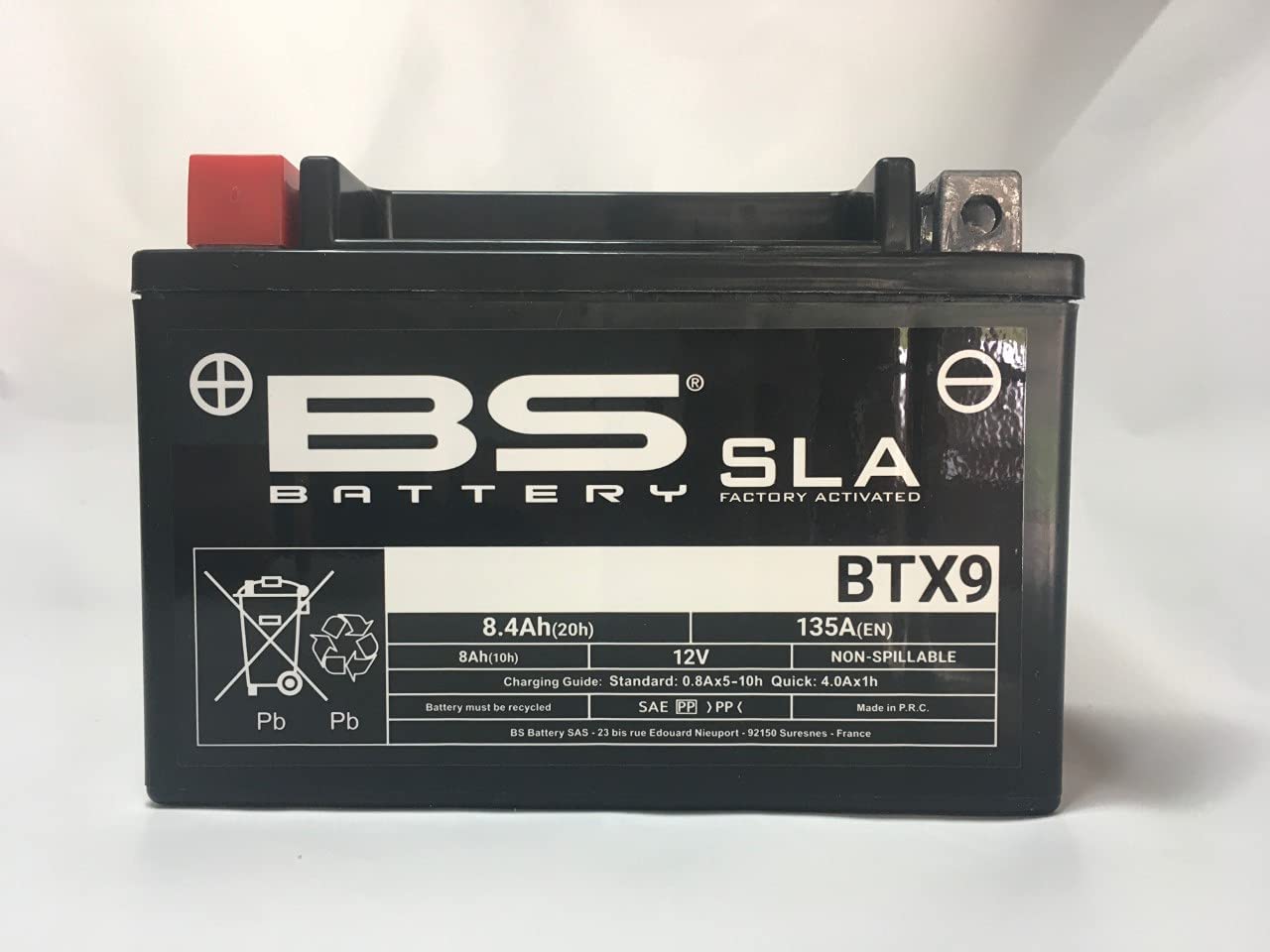 Batteria moto BS SLA BTX9 (YTX9-BS) - Pronta all'uso - 12 V 8 Ah - 150 x 87 x 105 mm compatibile con Hyosung TE Rapier ATV 450 2007-2007