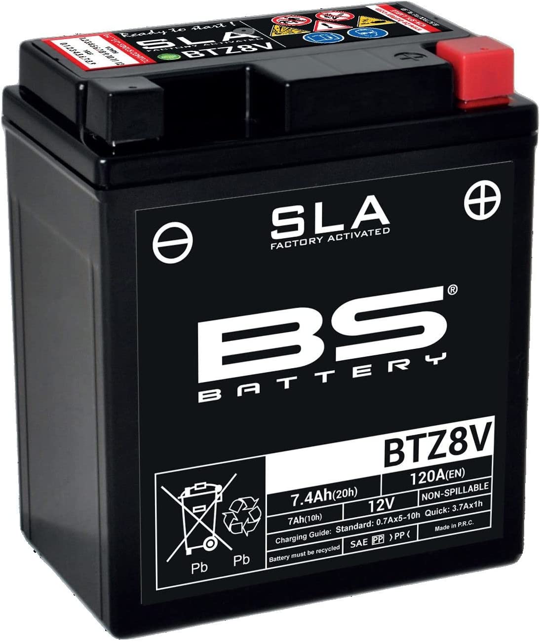 Batteria moto BS SLA BTZ8V (YTZ8V) AGM - Senza manutenzione - 12 V 7 Ah - Dimensioni: 113 x 70 x 130 mm compatibile con HONDA NX125 125 1988-1990