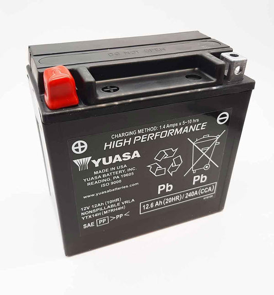 Batteria moto AGM Yuasa VRLA YTX14H-BS - Pronta all'uso - 12 V 12 Ah - Dimensioni: 150 x 87 x 147 mm compatibile con Honda XRV AFRICA TWIN 750 1993/2003