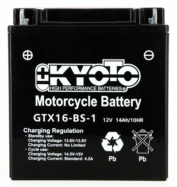 Batteria moto Kyoto GTX16-BS-1 (YTX16-BS-1) - Senza manutenzione - 12 V 14 Ah - Dimensioni: 150 x 87 x 161 mm