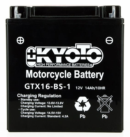 Batteria moto Kyoto GTX16-BS-1 (YTX16-BS-1) - Senza manutenzione - 12 V 14 Ah - Dimensioni: 150 x 87 x 161 mm