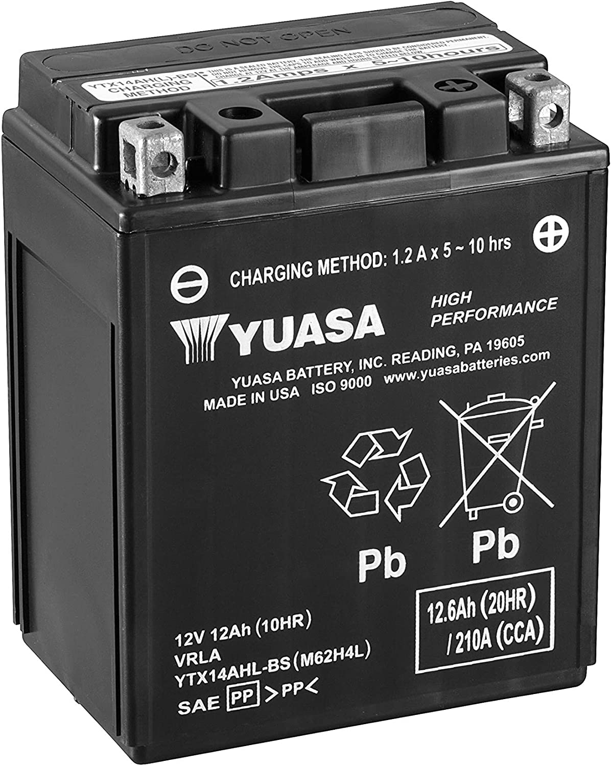 Batteria moto Yuasa YTX14AHL-BS - Senza manutenzione - 12 V 12 Ah - Dimensioni: 134 x 89 x 166 mm compatibile con Honda CB750SC Nighthawk 750 1982-1983