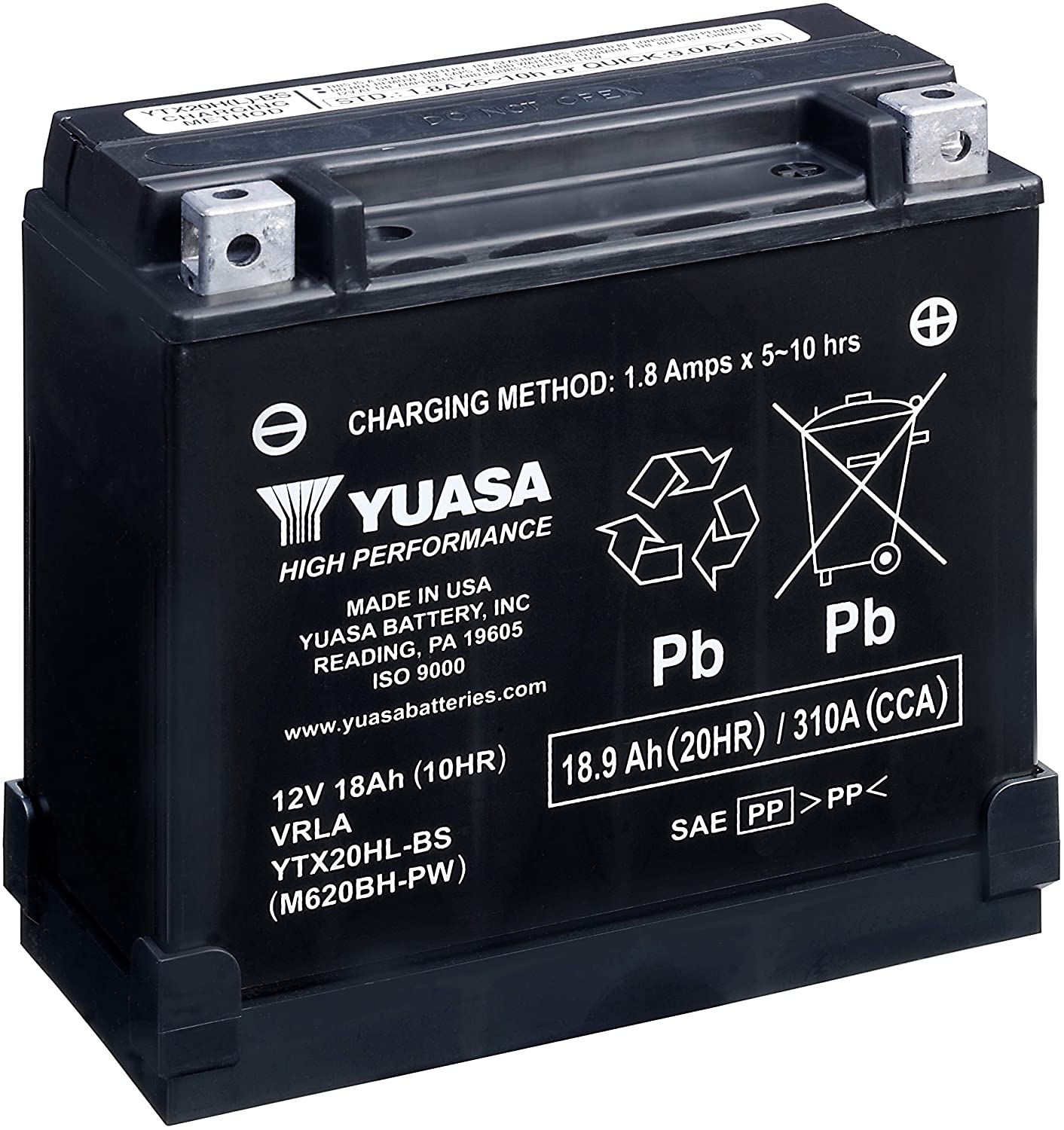 Batteria moto Yuasa YTX20HL-BS-PW - Senza manutenzione - 12 V 18 Ah - Dimensioni: 175 x 87 x 155 mm compatibile con POLARIS V92TC Toring Cruiser 1507 2002-2006