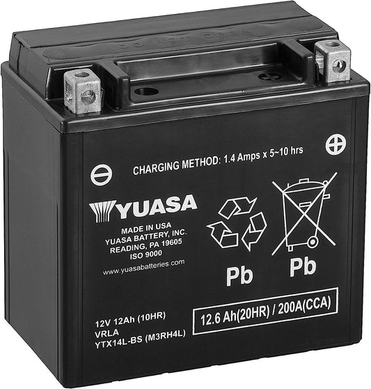 Batteria moto Yuasa YTX14L-BS - Senza manutenzione - 12 V 12 Ah - Dimensioni: 150 x 87 x 147 mm compatibile con HARLEY-DAVIDSON Street 750 XG750 750 2014-