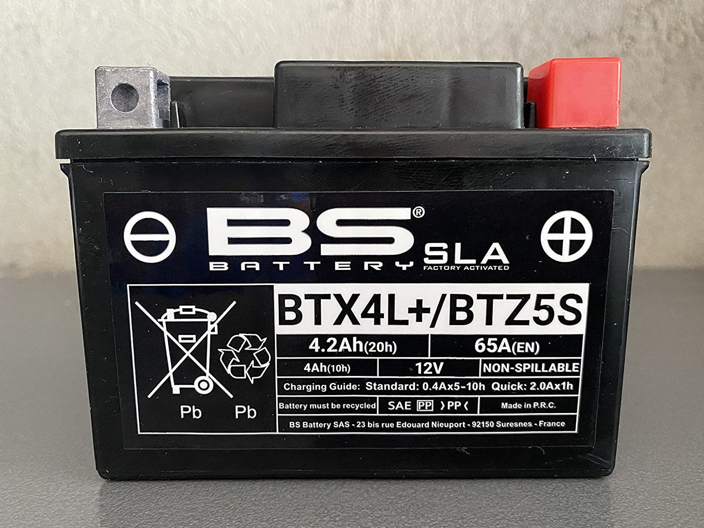 Batteria moto BS SLA BTX4L+ (YTX4L-BS) AGM - Senza manutenzione - 12 V 3 Ah - Dimensioni: 113 x 70 x 85 mm compatibile con HONDA SB 50 50 1988-1990
