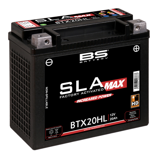 Batteria moto BS SLA MAX BTX20HL (YTX20HL-BS) AGM - Senza manutenzione - 12 V 20 Ah - Dimensioni: 176 x 87 x 154 mm compatibile con BRP (SEA-DOO) Fish Pro 1630 2019-2020