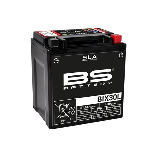 Batteria moto BS SLA BIX30L (YIX30L-BS) AGM - Senza manutenzione - 12 V 30 Ah - Dimensioni: 165 x 125 x 175 mm compatibile con POLARIS Ranger 6x6, 4x4 500 1998-2011