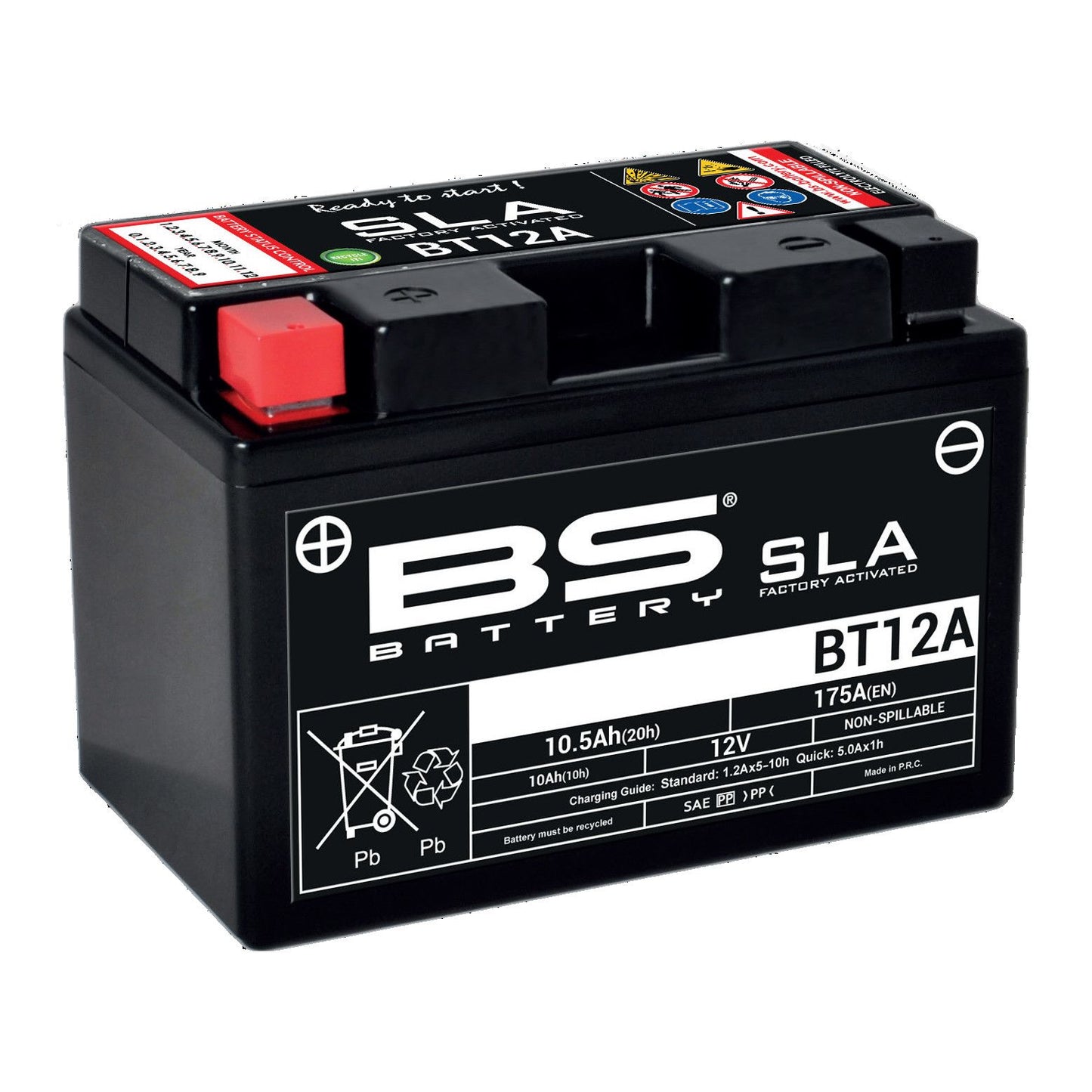 Batteria moto BS SLA BT12A (YT12A-BS) AGM - Senza manutenzione - 12 V 10 Ah - Dimensioni: 150 x 88 x 105 mm compatibile con KYMCO People GTI 125 2010-