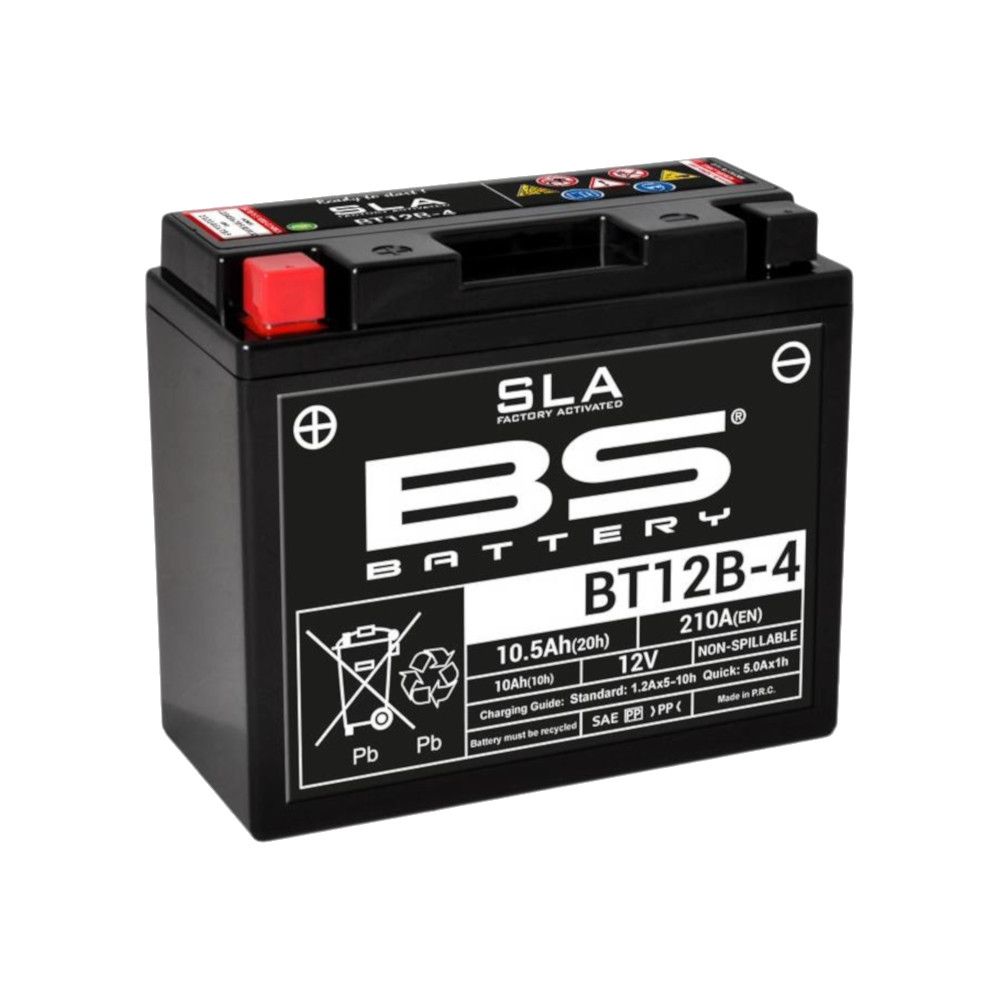 Batteria moto BS SLA BT12B-4 (YT12B-4 YT12B-BS) AGM - Senza manutenzione - 12 V 10 Ah - Dimensioni: 150 x 69 x 130 mm compatibile con PIAGGIO Fly 4T 125 2012-