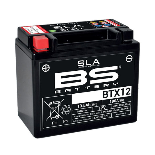 Batteria moto BS SLA BTX12 (YTX12-BS) AGM - Senza manutenzione - 12 V 10 Ah - Dimensioni: 150 x 87 x 130 mm compatibile con Kawasaki ZR400C, G Zephyr 400 1993