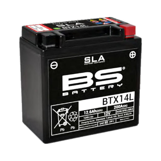 Batteria moto BS SLA BTX14L (YTX14L-BS) AGM - Senza manutenzione - 12 V 12 Ah - Dimensioni: 150 x 87 x 145 mm compatibile con HARLEY-DAVIDSON Seventy-Two (Sportster) 1202 2012