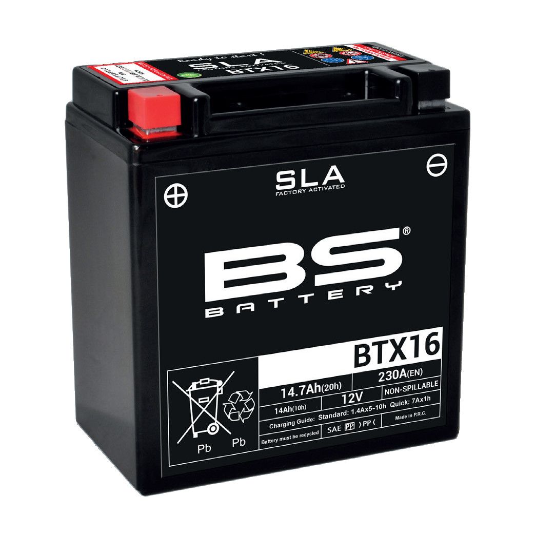Batteria moto BS SLA BTX16 (YTX16-BS) AGM - Senza manutenzione - 12 V 14 Ah - Dimensioni: 150 x 87 x 161 mm compatibile con KAWASAKI VN 2000 2004-2006