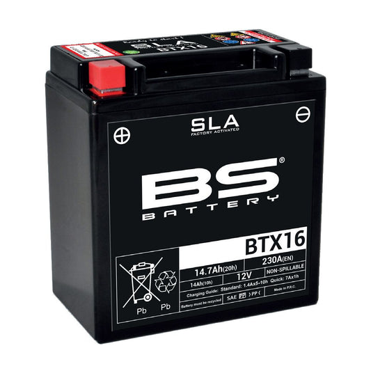 Batteria moto BS SLA BTX16 (YTX16-BS) AGM - Senza manutenzione - 12 V 14 Ah - Dimensioni: 150 x 87 x 161 mm compatibile con SUZUKI VZ Intruder M1600 1600 2004-2005