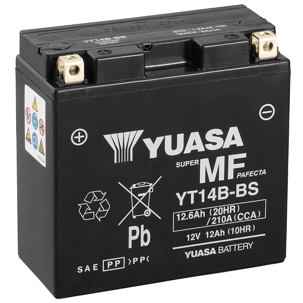 Batteria moto Yuasa YT14B-BS - Senza manutenzione - 12 V 12 Ah - Dimensioni: 150 x 70 x 145 mm compatibile con YAMAHA XVS1100A, W, WC 1100 2001-
