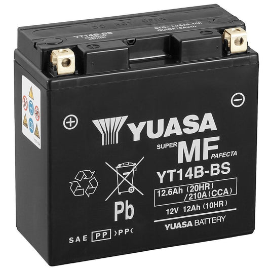 Batteria moto Yuasa YT14B-BS - Senza manutenzione - 12 V 12 Ah - Dimensioni: 150 x 70 x 145 mm compatibile con YAMAHA XVS1100 Drag Star 1100 1999
